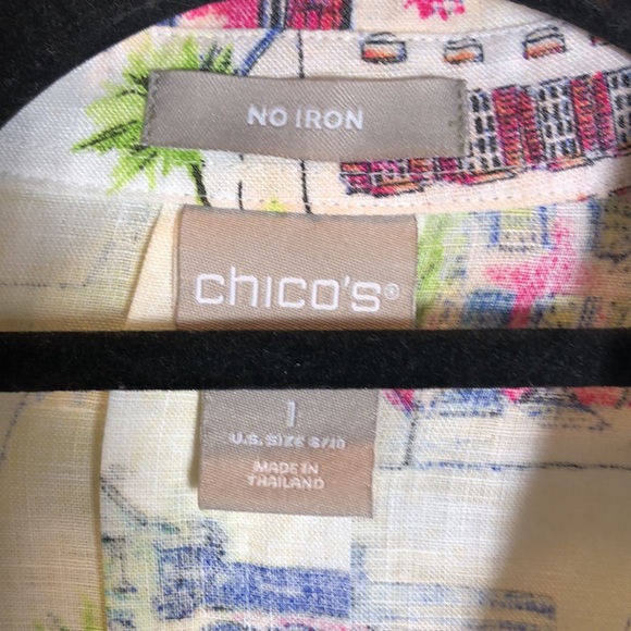 100% linen, Chicos graphic print, button down /cover-up - Picture 4 of 5